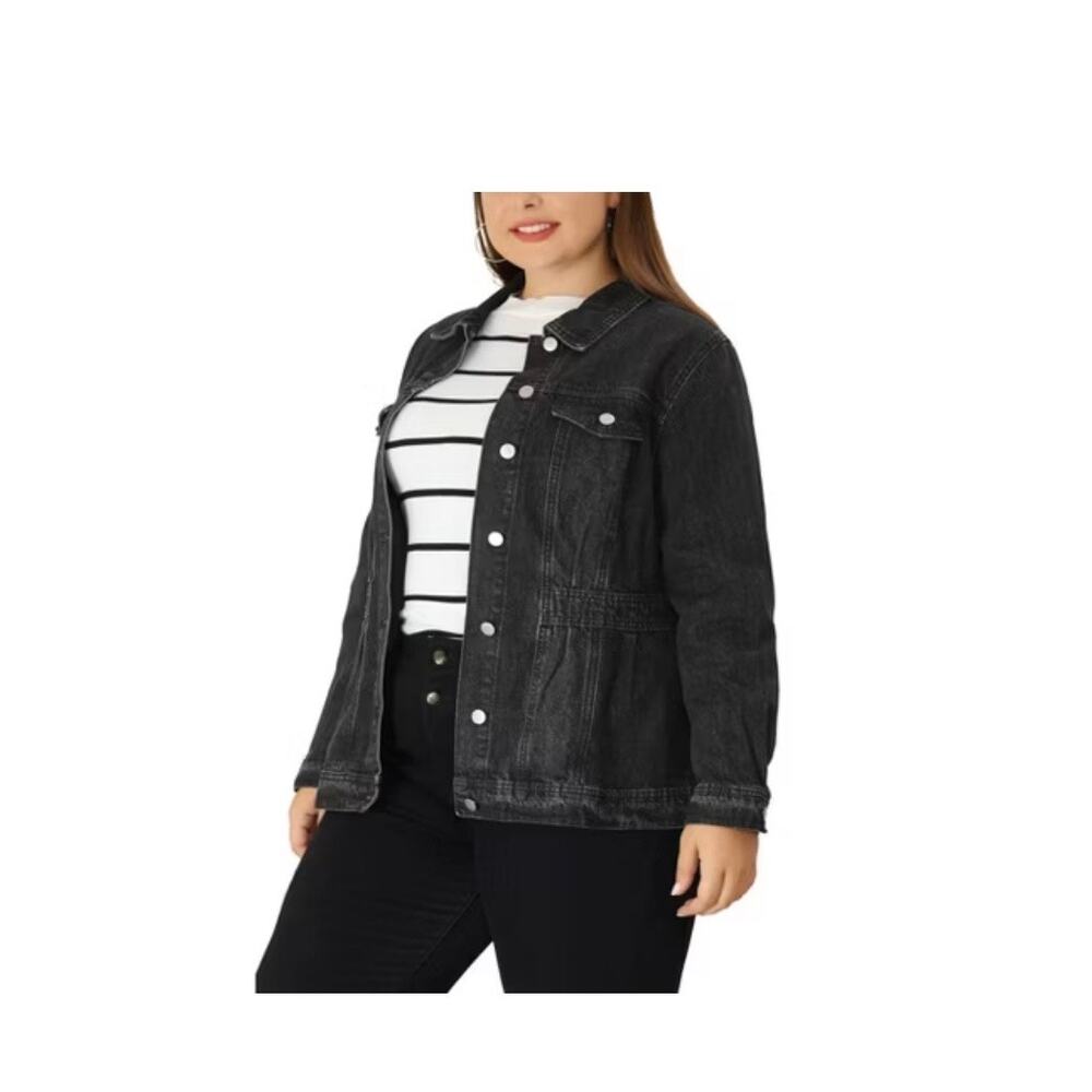 AGNES ORINDA JACKET Black Denim Plus Size 3X Classic Button Front NWT